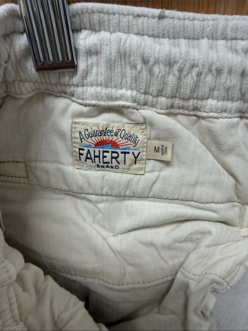 Men's Corduroy 100% Cotton Drawstring Shorts in Off-White Size M